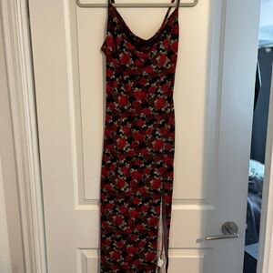 SHEIN Strapless Red and Black Floral Dress